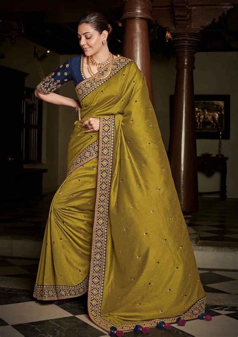 Mustard Embroidered Fancy Fabric Saree Sarees Designer Collection
