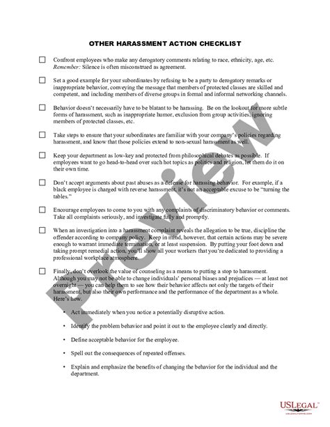 Other Harassment Action Checklist Workplace Harassment Workplace