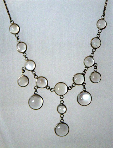 Vintage Edwardian Sterling Silver And Moonstone Necklace