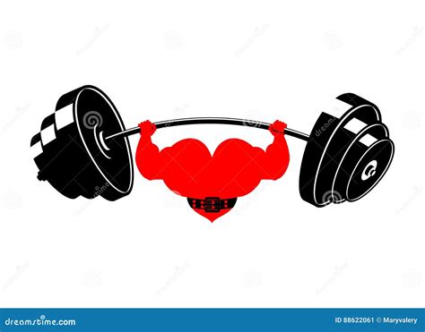 Strong Heart And Barbell Powerful Love Athlete Stock Vector