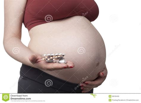 Pregnant Woman Holding Pills Stock Image Image Of Caucasian Hope