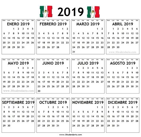 Calendario 2019 Con Festivos Mexico