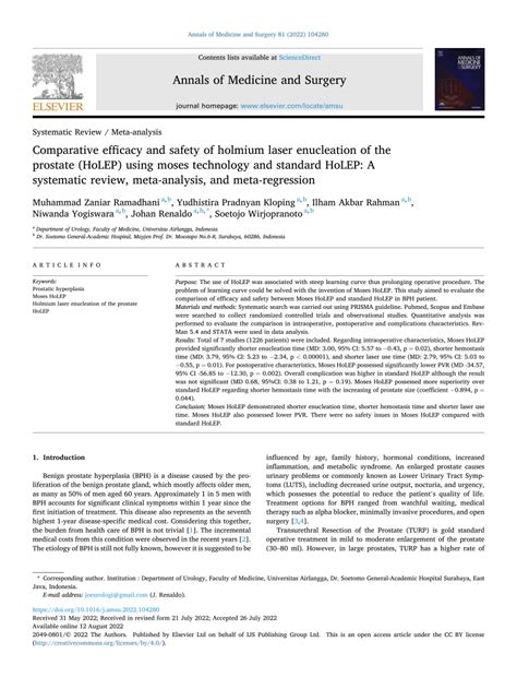 Pdf Comparative Efficacy And Safety Of Holmium Laser Enucleation Of The Prostate Holep Using