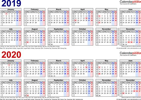 Two Year Calendars For 2019 And 2020 Uk For Word