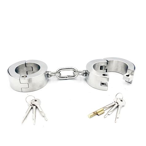 heavier stainless steel bondage wrist cuffs handcuffs metal shackles restraint chains lock adult