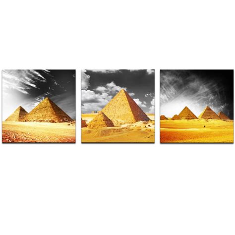3 Panel Ancient Egypt Pyramid Canvas Print Stretched And Framed Wall Art For Home Living Room