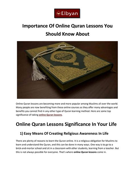 Importance Of Online Quran Lessons You Should Know About By Elbyan