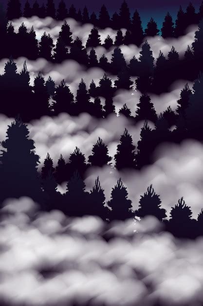 Premium Vector Vector Drawing Illustration Gloomy Forest In The Fog
