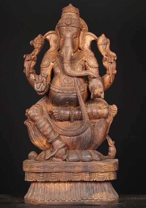 Sold Ganesha Sculpture Wooden 24 76w1do Hindu Gods