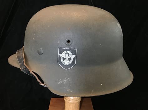 Outstanding Wwii German M 42 Double Decal Field Police Helmet