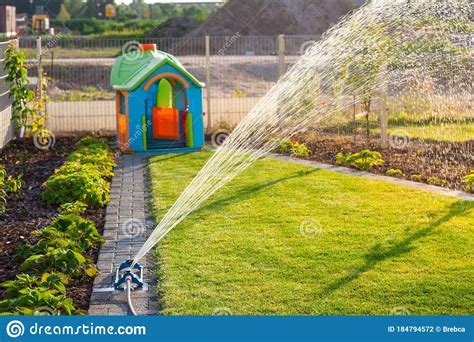 Automatic Watering System For New Fresh Lawn Stock Photo Image Of