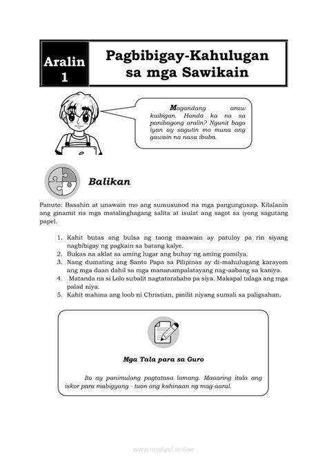 Filipino 6 Modyul 5 Pagbibigay Kahulugan Sa Mga Sawikain Grade 6 Modules