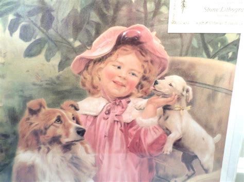 Victorian Lithograph Print Picture Her New Love Girl With Puppy And Dog