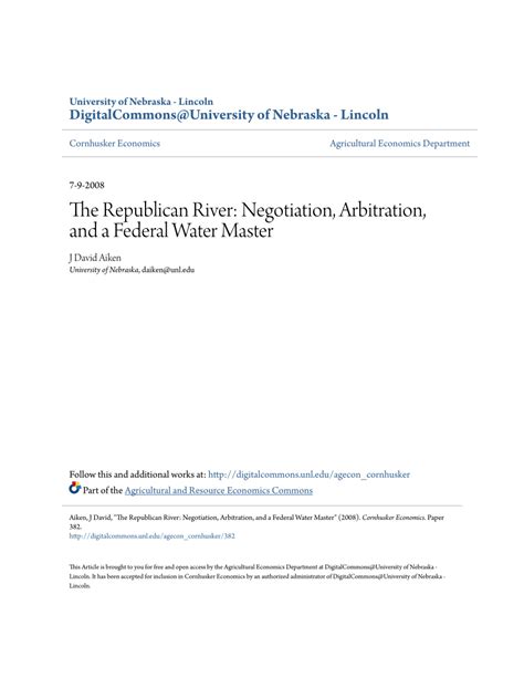 Pdf The Republican River Negotiation Arbitration And A Federal