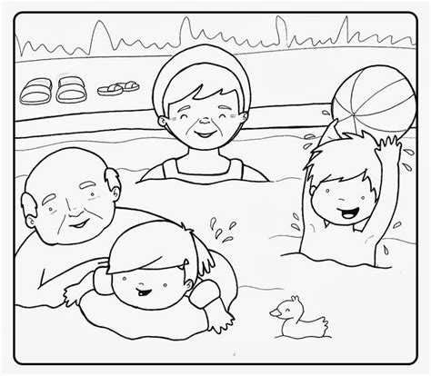El dibujo familia tradicional de familias para colorear. Dibujo de una Familia disfrutando en una Piscina para ...