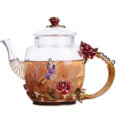 Flower Pattern Floral Microwavable Teapot Vintage Glass Teapot With