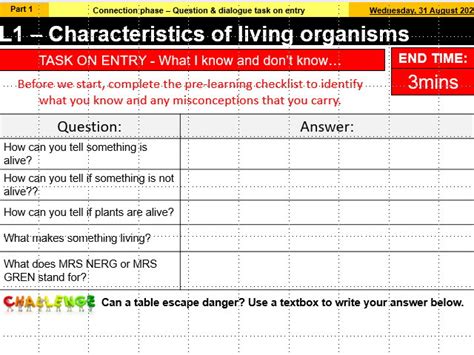 Characteristics Of Living Organisms Teaching Resources