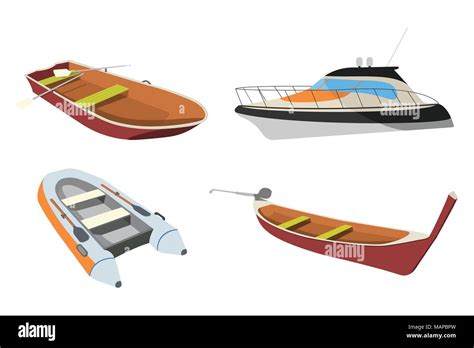 Set Of Boat Speedboat Pirogue Raft And Boat Icon Cartoon Vector