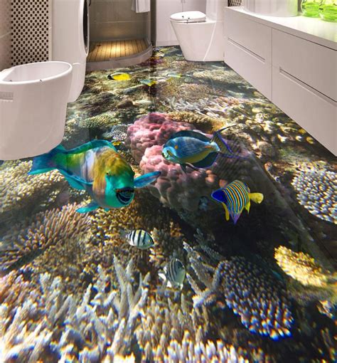 3d Flooring Waterproof Wallpaper For Bathroom Seabed Coral