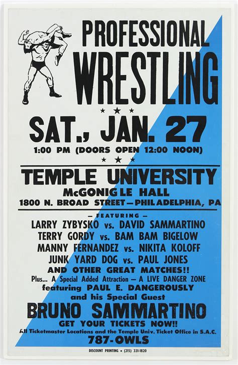 Lot Detail 1980s Professional Wrestling 14x 22 Temple University