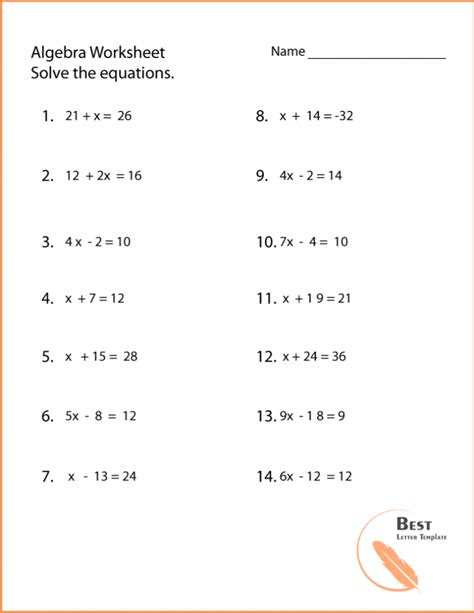There are a range of different algebra worksheets, including generating expressions, solving simple equations and calculating values. Printable Pre Basic Algebra Worksheets PDF