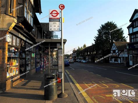 Bus Stop And Bus Shelter In Cheam Surrey England Stock Photo Picture