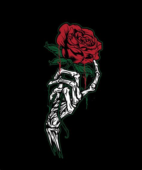 Skeleton Arm And Hand Holding Red Rose Munimorogobpe