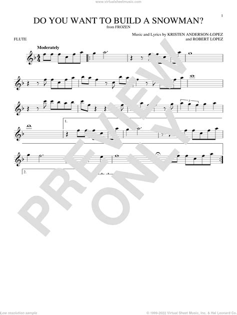 Do You Want To Build A Snowman From Frozen Sheet Music For Flute Solo
