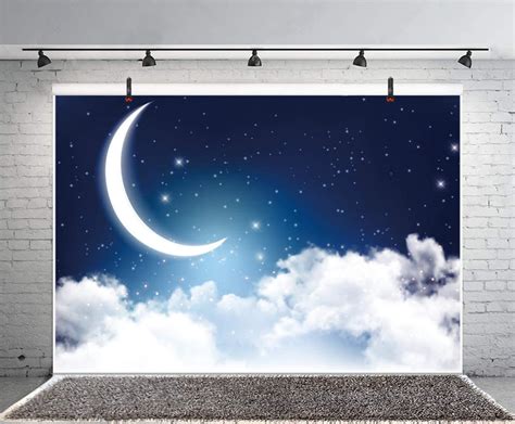 10x8ft Night Sky Photography Backdrop Crescent Moon Starry