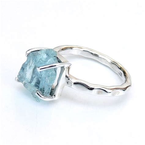 Raw Aquamarine Ring Birthstone Aquamarine Ring Hammered Etsy