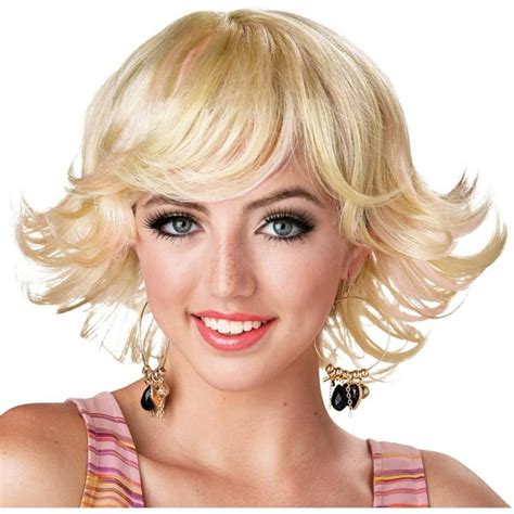 flipped out feathered 70s blonde wig halloween costume accessory