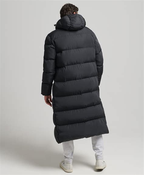 Mens Extra Long Puffer Coat In Black Superdry Uk