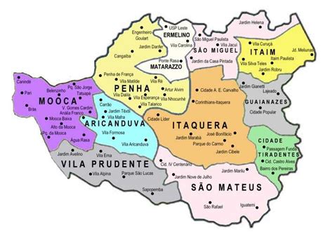 Mapa Zona Leste ZL de SP Encontra São Paulo Mapa de são paulo Bairros de são paulo São paulo