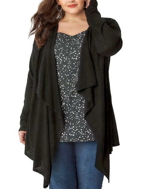 Curve Yours Black Longline Waterfall Cardigan Plus Size 2224 To