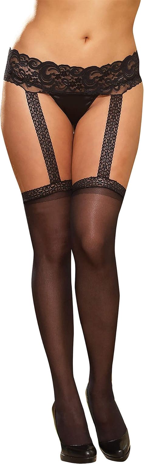 Dreamgirl Women S Plus Size Sheer Garter Belt And Stockings Set Black Queen Size Amazon Ca