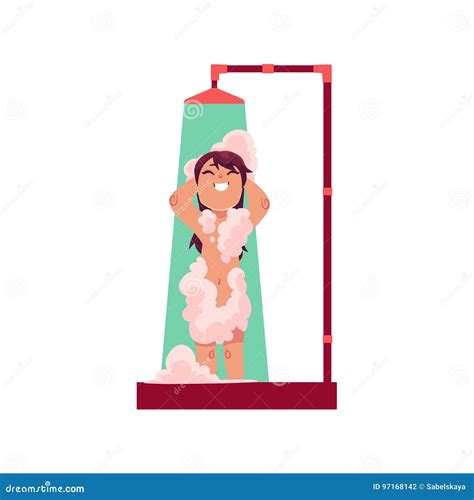 Niña Que Toma La Ducha En Cuarto De Baño Ilustración Del Vector