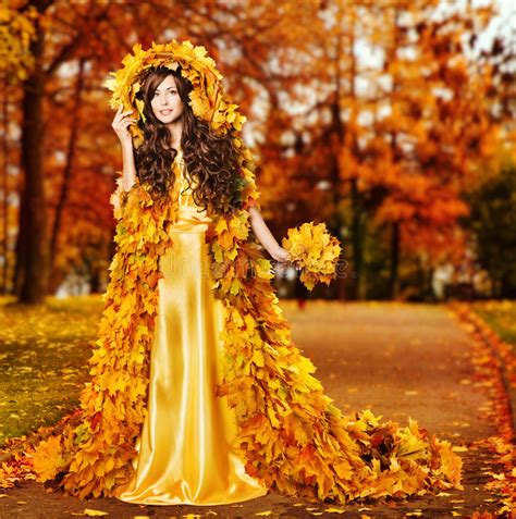 Woman Autumn Fashion Portrait Fall Leaves Model Girl Yellow Park