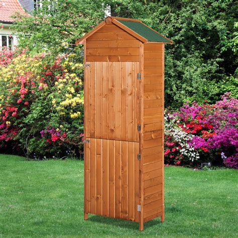 Outsunny Wood Garden Shed Apex Roof Patio Outdoor Timber Tool Kit
