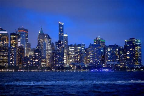 New York City Skyline At Night Usa Stock Photo Image Of Urban Trade