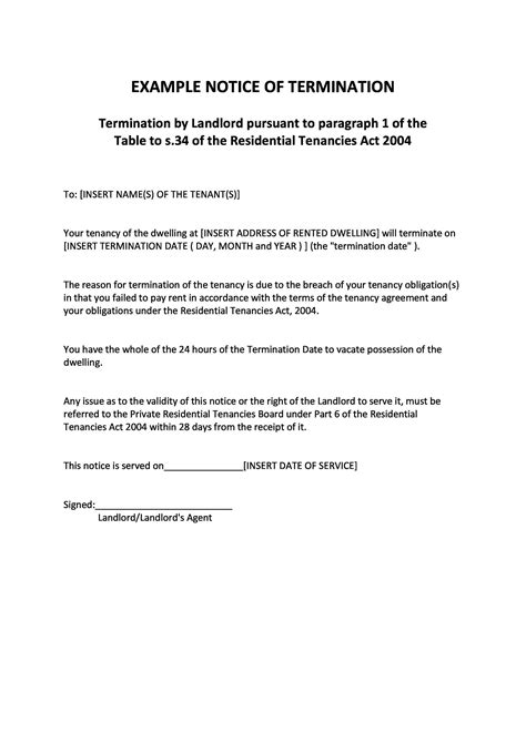 Notice Of Termination Letter Template