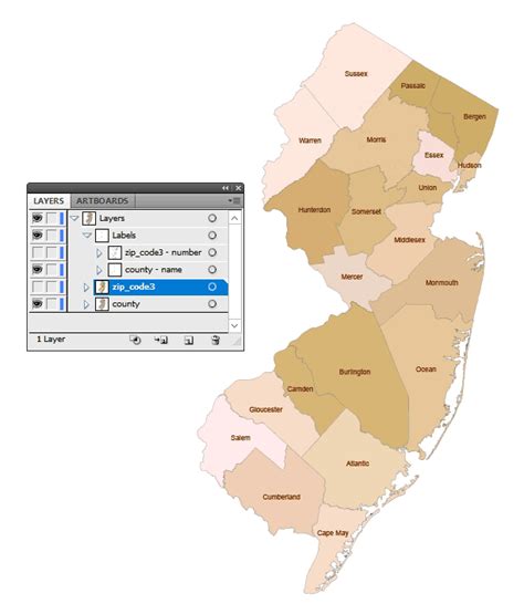 New Jersey 3 Digit Zip Code And County Vector Map Your Vector