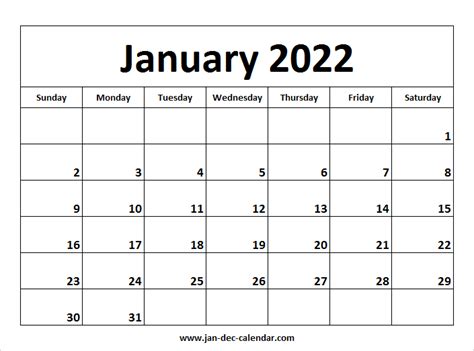 January Calendar 2022 Aesthetic Calendar Printables Free Blank