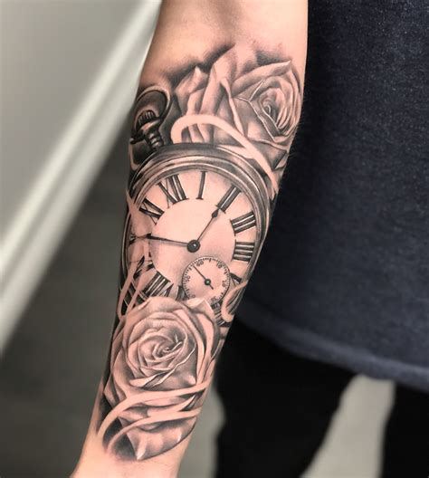 Arm Clock Tattoos With Roses Best Tattoo Ideas