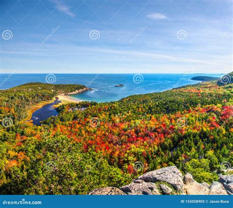 Panoramic View Of The Stunning Fall Colors And Blue Waters Of The Bay