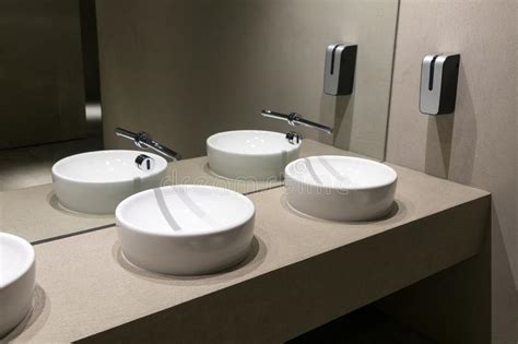 Public Toilet With Modern Wash Basins Stock Photo Image Of White