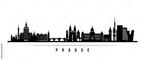 Prague Skyline Horizontal Banner Black And White Silhouette Of Prague