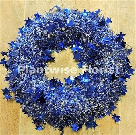 Christmas Tinsel Wreath In Blue And Silver Plantwise Florist Canvey