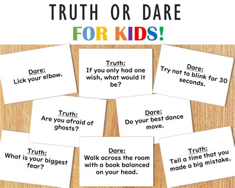 Truth Or Dare Printable Game For Kids Etsy