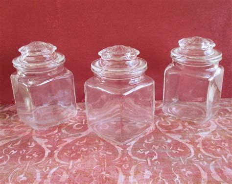 Three Vintage Little Glass Jars With Lids Etsy