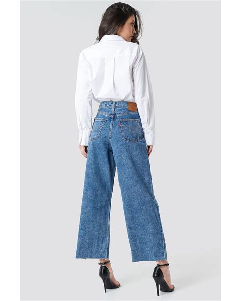 Levis Ribcage Pleated Crop Jeans Blue Lyst